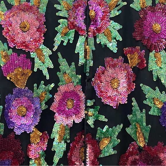 Vintage Laurence Kazar Heavily Beaded Sequin Floral Blouse Size M - Picture 15 of 16
